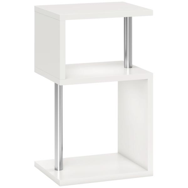 Mesa Auxiliar com Luz LED 3 Níveis Forma de S Prateleiras Abertas e Estrutura em Alumínio 44x38x75 cm Branco