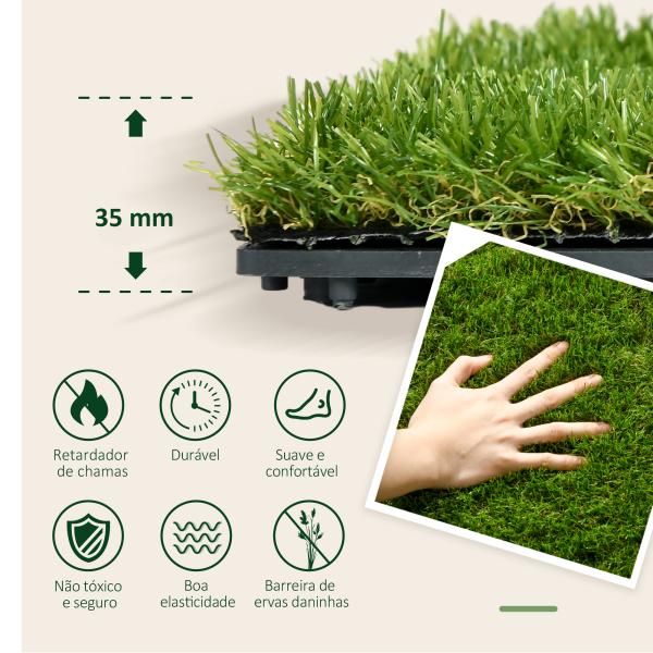 Relva Artificial 30x30cm 10 Peças com Altura de 25mm Alta Densidade 6500 para Exterior Pátio Terraço Verde