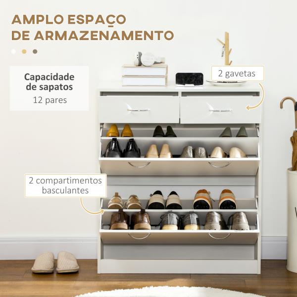 Sapateira Estreito com 2 Compartimentos e 2 Gavetas para 12 Pares de Sapatos 80x30x91,5 cm Branco