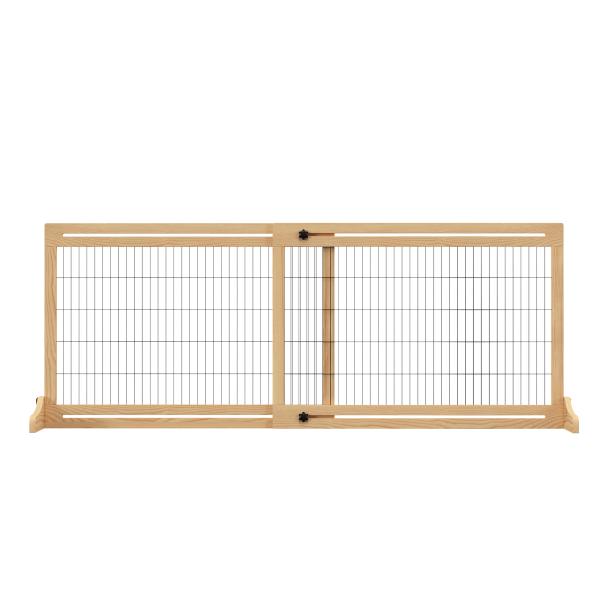 Barreira de Segurança para Cães de Madeira Extensível com Pés de Suporte Barreira de Proteção para Animais de Estimação para Portas Escada Corredor 104 - 183x36x69cm Natural