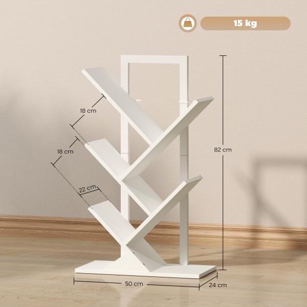 Estante em Forma de Árvore de 5 Níveis Estante de Livros com 5 Prateleiras e Estrutura de Aço 50x24x82 cm Branco