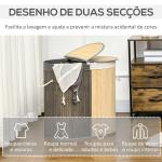 Cesto de Roupa de Bambu Capacidade de 100L com Tampa Rebatível e 2 Compartimentos 62,5x37x60,5cm Cinza e Madeira
