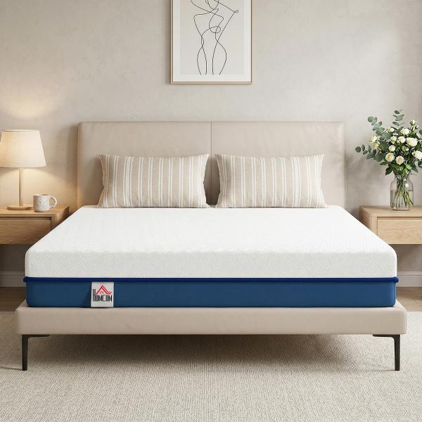 Colchão 190x135 cm Espessura 20 cm Colchão Viscoelástico com Chá Verde Firmeza Média Cama Refrescante com Espuma de Gel