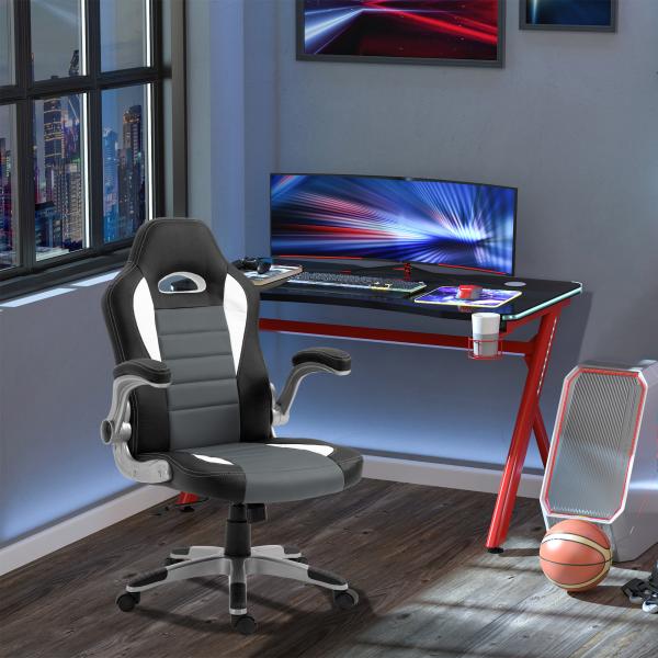 Cadeira de escritório ergonômica Altura ajustável apoio de Braço dobrável com 5 rodas Carga 120 kg 65x69x112 - 122 cm cinza