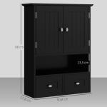 Armário de Parede para Casa de Banho com 2 Portas Prateleira Aberta e 2 Gavetas Estilo Moderno 50,8x17,8x66 cm Preto