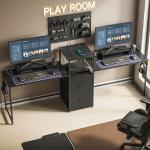 Mesa Gaming Dupla de 244 cm com Estação de Carga Portos USB Suportes para Monitor Gavetas de Tecido Preto