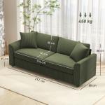 Sofá de 3 Lugares Sofá Sala de Estar 212x80x88 cm Estofado em Veludo Canelado com 2 Almofadas Desenho Moderno Verde