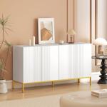 Aparador para Sala com 4 Portas, Prateleiras Ajustáveis e Pés Dourados 140x40x75 cm para Entrada ou Quarto, Branco