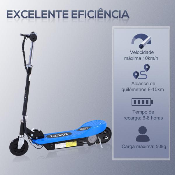 Trotinete Elétrica Dobrável para Crianças e Adolescentes acima de 7 Anos Velocidade de 10km/h Trotinete Elétrica com Guiador Ajustável e Freios Carga Máxima 50kg 78x37x89 - 95cm Azul