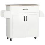 Carrinho de Cozinha com 1 Gaveta Suporte para Panos e Especies Carrinho Auxiliar com Rodas 105x36x85cm Branco