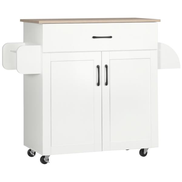 Carrinho de Cozinha com 1 Gaveta Suporte para Panos e Especies Carrinho Auxiliar com Rodas 105x36x85cm Branco