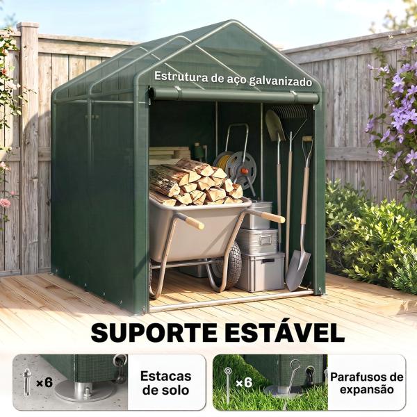 Abrigo para Ferramentas Bicicletas e Motos 120x179x165 cm Garagem Portátil com 2 Habitações Verde Escuro
