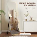 Espelho de Pé 160x50 cm sem Moldura Espelho de Corpo Inteiro com Forma Ondulada Suporte e Base de Madeira Preto