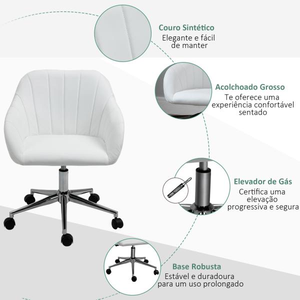 Cadeira de Escritório Operativa Giratória com Altura Ajustável Encosto e Apoio para os Braços 60x59x79 - 89cm Branco