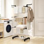 Estendal Dobrável para Roupa com Rodas Estendal Vertical de Aço com 3 Níveis Laterais Dobráveis 73x64x177cm Preto e Branco
