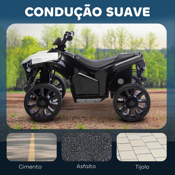 Quad Elétrico Infantil 6V Quad para Crianças dos 37 aos 72 Meses Velocidade até 3 km/h Faróis e Música 70x42x45 cm Branco