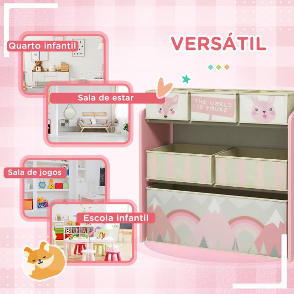 Estante para Brinquedos com 6 Caixas de Tecido não Tecido Amovíveis Organizador de Brinquedos 63x30x66 cm Rosa