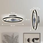 Ventoinha de Teto com Luz LED 6 Velocidades Motor Reversível e Comando Remoto Potência 45W Ø50x13,5 cm Preto