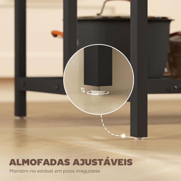 Estante de Cozinha com Tomada de Corrente Estilo Industrial com Prateleiras Ganchos Móvel Auxiliar 116x70x182 cm Marrom Rústico