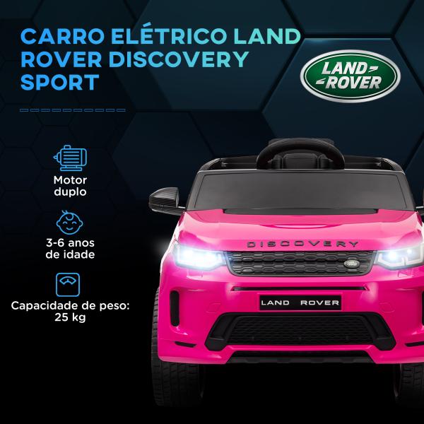 Carro Elétrico para Crianças com Licença Land Rover Discovery Sport Bateria 12V Faróis Buzina e Música 106x65,5x51 cm Rosa