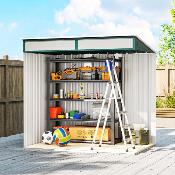 Abrigo de Jardim 2 m² 195x122x181,5 cm Abrigo de Armazenamento Metálico com Porta de Correr e 2 Janelas Verde