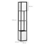 Candeeiro de Pé de Madeira com Prateleira Suporte para Lâmpada E27 Candeeiro Moderno 26x26x156 cm Preto e Branco