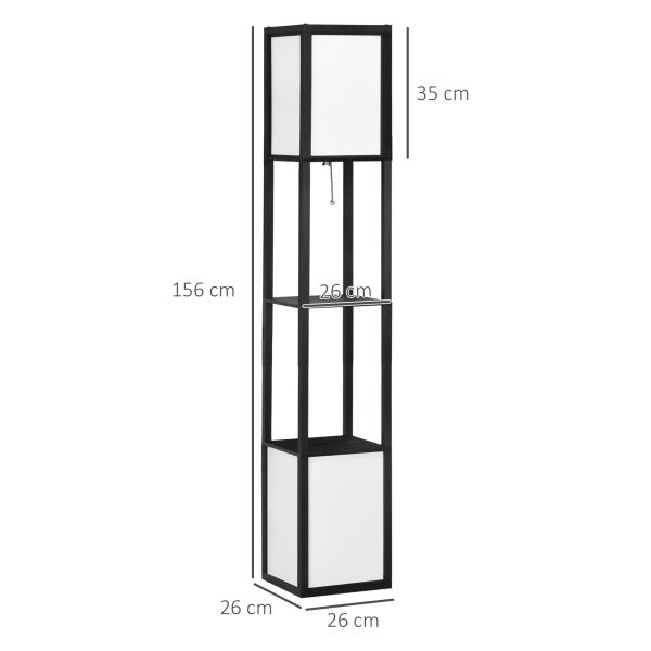 Candeeiro de Pé de Madeira com Prateleira Suporte para Lâmpada E27 Candeeiro Moderno 26x26x156 cm Preto e Branco