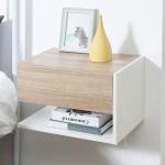 Conjunto de 2 Mesas de Cabeceira Flutuantes com 1 Gaveta e Prateleira Aberta 46x30x30 cm Carvalho e Branco