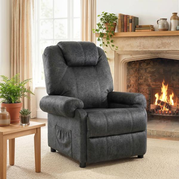Poltrona Relax Reclinável com Apoio para os Pés Retrátil Encosto Alto Bolso Lateral Acolchoado Grosso 88x91x108 cm Preto
