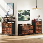 Cómoda com 5 Gavetas de Tecido Cómoda de Estilo Industrial com Estrutura Metálica para Quarto 98x29x63 cm Castanho Rústico