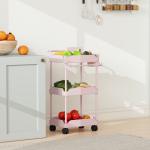 Carrinho Auxiliar com Rodas de 3 Níveis com Cestos Extraíveis Suporte para Toalhas e Estrutura de Metal 42x42,5x76 cm Rosa