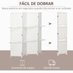 Biombo de 4 Painéis Dobrável Separador de Ambientes Divisor de Ambientes com Prateleiras 181x180cm Branco