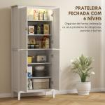 Armário de Cozinha com Luz LED Sensor de Movimento Móvel Auxiliar de Cozinha com Iluminação Regulável em 3 Cores 4 Portas e Prateleiras Ajustáveis 80x40x176,5 cm Branco