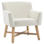 Poltrona de Sala de Estar Estofada em Veludo Poltrona Relax Moderna com Apoio para os Braços Acolchoados Pés de Madeira e Base Cruzada para Dormitório 67x65x74cm Branco Creme