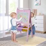 Cavalete Infantil 3 em 1 Cavalete de Arte para Crianças com Quadro Rolo de Papel e 2 Cestos 58,5x50,5x118 cm Rosa