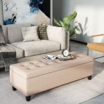 Banco de Armazenamento Acolchoado Banco Estofado em Linho Tampa com Abertura 125x49x41,5 cm Bege