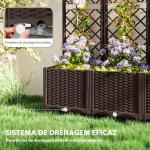Floreira com Treliça de PP com Drenagem e Amplo Espaço para Plantas Trepadoras Vaso com Suporte para Jardim 120x40x135 cm Marrom