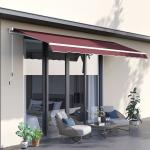 Toldo Manual Retrátil 3,5x2,5 m com Ângulo Ajustável Manivela, Estrutura de Alumínio e Proteção UPF30+ Vinho Tinto