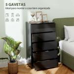 Cómoda com 5 Gavetas de Madeira Cómoda de Dormitório Cómoda Branca para Sala de Estar Estilo Moderno 55x34x100 cm Preto