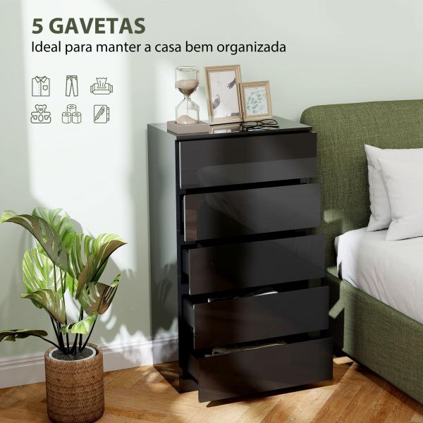 Cómoda com 5 Gavetas de Madeira Cómoda de Dormitório Cómoda Branca para Sala de Estar Estilo Moderno 55x34x100 cm Preto