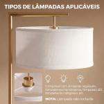 Candeeiro de Pé com Abajur em Tecido, Casquilho E27 (Lâmpada não incluída), Dourado e Branco