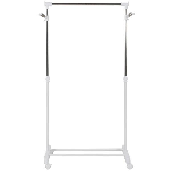 Charriot com Altura Ajustável Cabide com Rodas Portátil Prateleira Inferior Aço 68,5x42x87 - 145cm Branco e Prata