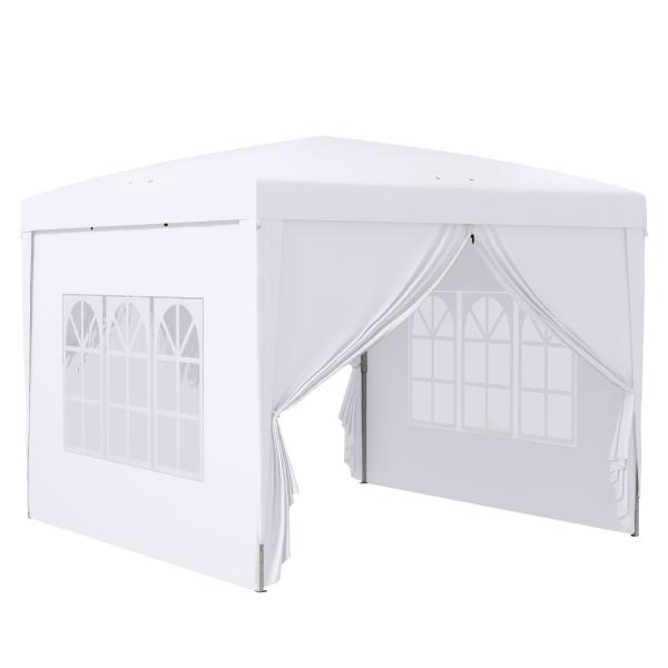 Tenda de Jardim com Paredes Laterais Amovíveis Janelas Porta com Zíper e Bolsa de Transporte 295x295x196 - 258 cm Branco