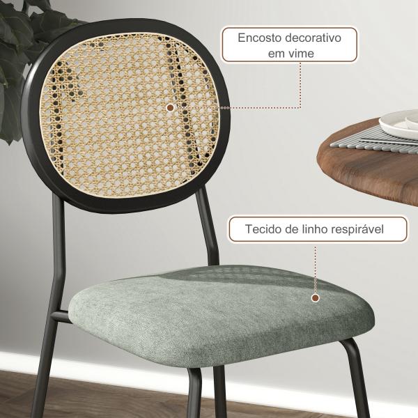 Conjunto de 2 Cadeiras de Sala de Jantar Cadeiras de Cozinha com Encosto em Vime Sintético 44x54x87 cm Verde e Preto