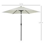 Chapéu de Sol de Jardim Ø270x235cm Chapéu de Sol de Alumínio Reclinável com Manivela e 6 Hastes para Terraço Exterior Balcão Creme