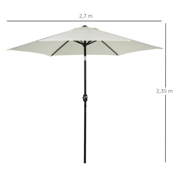Chapéu de Sol de Jardim Ø270x235cm Chapéu de Sol de Alumínio Reclinável com Manivela e 6 Hastes para Terraço Exterior Balcão Creme