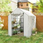 Estufa de Jardim de 3 Níveis com 12 Prateleiras Porta Enrolável Janelas Anti - UV Cobertura de PE 140x213x190 cm Branco