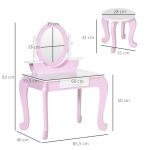 Toucador Infantil com Banco Espelho e Gaveta Mesa de Maquilhagem para Crianças entre 3 - 6 Anos 65,5x46x93cm Rosa