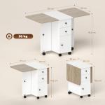 Mesa de Refeição com Rodas Mesa Abatível com 2 Gavetas e Armário Mesa Auxiliar Multifuncional 120x60x76,5 cm Branco