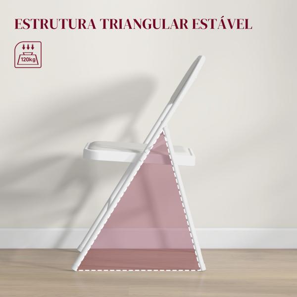 Conjunto de 4 Cadeiras Dobráveis com Encosto e Estrutura de Aço para Sala de Estar escritório Estúdio 45x46x78 cm Branco